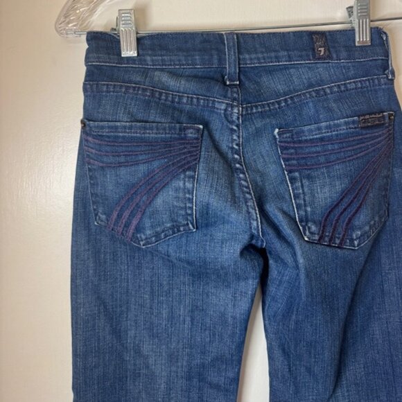 Vintage Y2K 7 For All Mankind Dojo Bootcut Embroidered Pockets Blue Jeans 24 - Picture 3 of 15